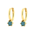 Golden S925 silver hoop earrings featuring a round blue turquoise gemstone pendant - Round Pendant Style (Model H) / Gold