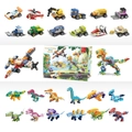 Macro view of 24 colorful surprise building blocks including dinosaurs and mini vehicles - Dinosaur Building Blocks Blind Box GL-29