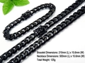 Ensemble collier et bracelet gourmette en acier inoxydable noir mat avec fermoir - Noir