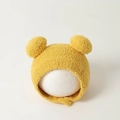 Cute yellow plush baby beanie with bear ears and earflaps for winter warmth - Plush Pom-pom Hat / Yellow