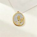 Vergoldeter Edelstahl-Ovalanhänger mit elegantem goldenem Pflanzenrelief auf grauem Email - Typ 1-Oval Pflanze-Weiß