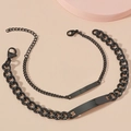 Minimalist black stainless steel couple bracelets with engravable geometric bars - Black Rectangle Pendant