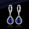 Silver drop earrings featuring a round deep blue sapphire center and pavé zircon halo - Angel's Tears [blue Diamond] Led-90