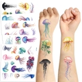 Tatuajes temporales impermeables de medusas y flores para fiestas infantiles - Serie de Medusas (10 Hojas/Paquete)