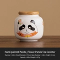 Panda pattern ceramic tea canister with wood lid, 245ml portable mini storage jar - Hand Painted Flower Panda - Jar
