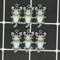 Pack of 6 grey cartoon cat pendants with metal loops for DIY jewelry and keychains - Gray