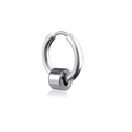 Macro view of polished silver hoop earring with sliding cylindrical metal charm - Steel Color Cylinder Ear Buckle