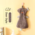 Cute deer-shaped cartoon hand towel in deep brown coral fleece with hanging loop - Rabbit / Coffee