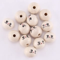 Round natural wood beads 20mm featuring hand-painted cat face expressions and center holes - Heart Mouse