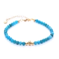 Natural aquamarine beaded bracelet with 14K gold-plated accents and heart pendant - Apatite