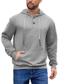 Men's grey textured knit hoodie featuring a two-button placket and front kangaroo pocket - S / Gray