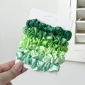Set of 5 gradient green satin scrunchies with elegant silk sheen on a display card - 14# Forest Green Gradient 5Pcs Set