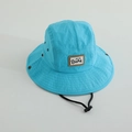 Close-up of quick-dry blue sun hat featuring a Bear logo and adjustable chin strap - Sky Blue / 52cm
