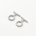 Silver plated wheat texture OT toggle clasp jewelry connectors for DIY necklaces - Platinum Leaf Pattern Round OT Clasp - 2Pcs/Pack