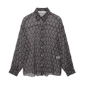 Camisa de gasa para mujer con cuello de solapa, estampado geométrico y botones frontales - XS / Negro
