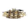 Luxury gold crown beaded bracelet set with blue zircon and adjustable black cord - Three-Piece Set / Blue Zirconia Gold Set