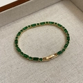 Elegant gold plated tennis bracelet featuring emerald green baguette-cut crystals - Green Rectangle Gold Base Bracelet (25#)