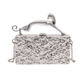 Borsa da sera argento con manico a leopardo e trama effetto ghiaccio - Finitura martellata / Argento