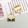 Colgantes de bolso de esmalte negro acolchado y bolsa de compras dorada con strass - Bolso Acolchado con Diamantes de Imitación Negros