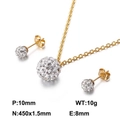 Golden titanium steel jewelry set with sparkling crystal paved ball pendant and earrings - White Zirconia Ball Style (KS115069-Z)
