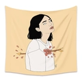 Tapisserie murale crème artistique avec une illustration moderne de femme et fleurs - GT20015-Fille avec Flèche et Fleurs Rouges