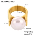 Anello in acciaio al titanio con perla e zircone, finitura oro 18K, taglie 6/7/8 disponibili - US 6 / Oro