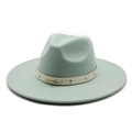 Mint green wide brim wool fedora hat with beige leather band and gold stud details - M(56-58cm) / Mint Green