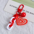 Red heart pendant keychain with colorful chain and bell accessory for bags and cars - Red