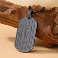 Gunmetal dog tag necklace with American flag pattern and letter V engraving - Letter V Necklace