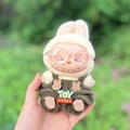 Labubu doll in rabbit hoodie and green overalls with glasses for collection - Dark Green Toy Overalls Set / First And Second Generation Keychains Are Compatible With La Cloth Dolls. Dolls Not Included.