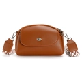 Brown litchi grain leather crossbody bag with chic geometric woven strap - Brown