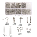 Silver jewelry making kit with earring hooks and pins in a clear organizer box - White K Earring Findings Box