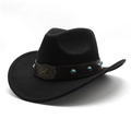Chapeau de cowboy noir en feutre de laine avec bande turquoise et boucle étoile vintage - M (56-58cm) / Noir