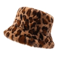 Cappello a secchiello in peluche invernale con stampa leopardata marrone e nera - Taglia unica / Marrone