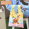Yellow foldable shopping bag with cute cartoon dog print and matching small pouch - Yellow Music Puppy