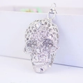 Silver skull keychain with sparkling crystals and metal lobster clasp for men and women - Silver