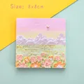 Olieverf-stijl zelfklevende memo's met roze zonsondergang en bloemen, 8x8cm, 80 vel per pak - Bedrukte zelfklevende notities landschap 05 / 80 Stuks/Verpakking