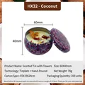 Small scented tin candle with purple mandala pattern and dried flowers, coconut scent - H32 Coconut