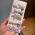 Ensemble de pinces à cheveux coquillage violet et queue de sirène avec perles - Style B / Lot de 5 pièces / Violet