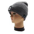Grey knitted music beanie with integrated LED headlamp and Bluetooth headset module - 6-LED Bluetooth Style / Marl Grey