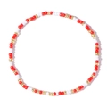 Handmade beaded bracelet with red, white, and gold seed beads in a stylish pattern - Red White Gold