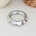 Polished silver geometric cuff bracelet with minimalist irregular design for women - Minimalist Wide Geometric Bangle (SL282) / Silver