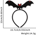 Cerchietto per capelli pipistrello Halloween nero con dettagli rossi e dimensioni - Piccolo cerchietto da pipistrello dagli occhi rossi