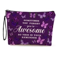 Neceser morado de mariposas con texto inspirador y asa de mano negra lateral - Cita Inspiradora de Mariposa Púrpura (Estilo 1) / 17*25cm (Con Cinta)