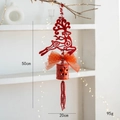 Pendaglio campane di Natale rosse 50cm con renna, fiocco, stella e nappe di perline - Rosso