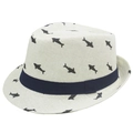Cappello di paglia bimbo color crema con nastro blu e squali stampati per la protezione solare - 54cm / Bianco Sporco