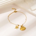 Bracelet de cheville en acier inoxydable doré 18k avec étoile de mer, coquillage et perles - Bracelet Perle Artificielle Étoile de Mer Coquillage (E117) / Or