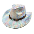 Iridescent snakeskin western cowboy hat with turquoise stone and wooden bead decor - M (56-58cm) / White