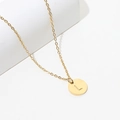 Gold plated stainless steel necklace with round pendant featuring letter L and pearls - Gold L