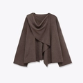 Dark brown asymmetrical knit cardigan with draped design on light grey background - S / Coffee